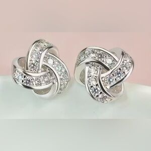 Sparkly silver knotted earrings post style studs Swarovski crystals bling BNIB